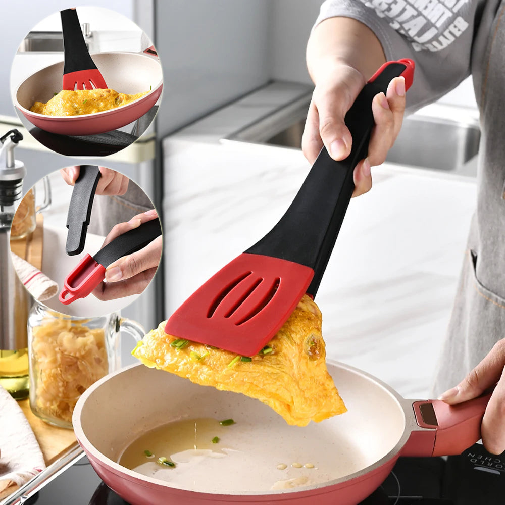 3-in-1 Silicone Frying Spatula Clip - Food Tongs