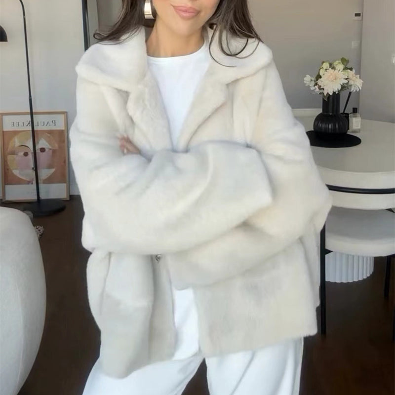 Loose Lapel Single Breasted Furry Coat Winter Fashion Fleece Long