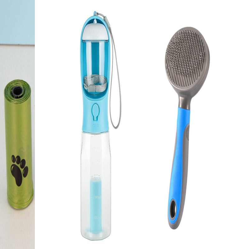 3-in-1 Dog Water Bottle 600 ml - Leakproof Travel Drinker, Food & Poop Bag Holder