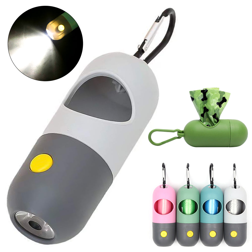 LED Dog Poop Bag Dispenser - Light-Up Waste Bag Holder with Flashlight