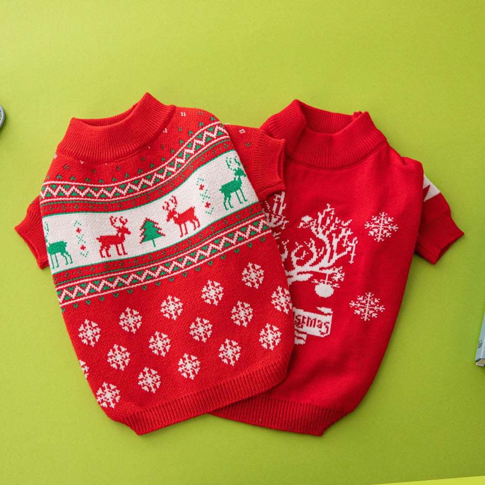 Christmas Tree & Elk Dog Sweater - Warm Knitted Holiday Pet Jumper