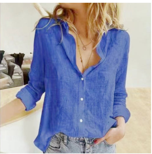 Loose Button Lapel Cardigan Top Long Sleeve Shirt Women's Blouses