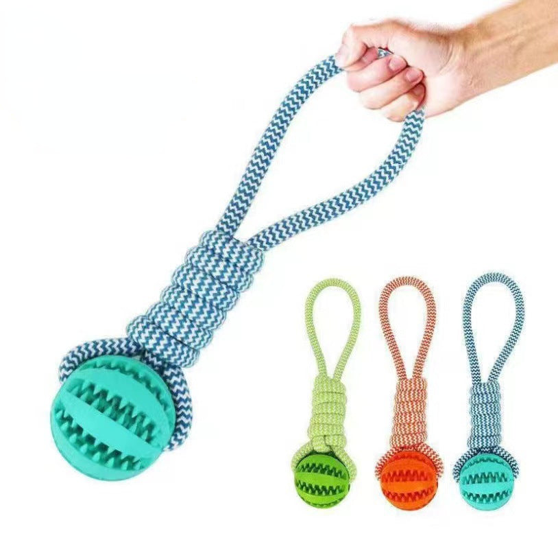 Interactive Dog Treat Ball with Rope - Bite Resistant Rubber Chew Toy for Tug & Fetch