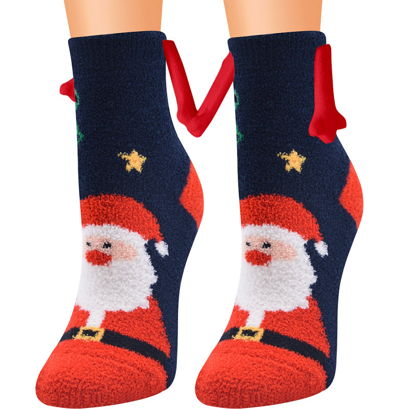 Christmas Supplies Magnetic Suction Hand in Couple Socks Coral Fleece