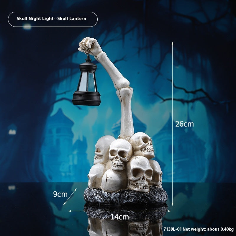 Halloween Resin Skull Lamp Decoration - Skeleton Lantern & Candle Holder