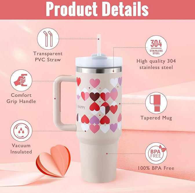 40oz Insulated Tumbler with Handle & Straw - Stainless Steel Leakproof Travel Mug