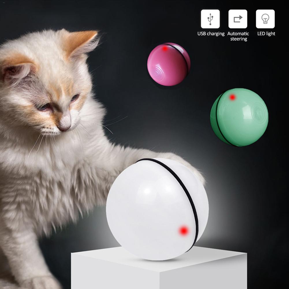 LED Rolling Cat Toy Ball - Light-Up Interactive Ball with Bell & Feathers