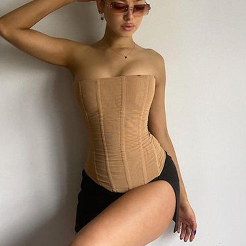 Skinny Sleeveless Tube Top Women Summer Mesh Crop Corset Tank Party