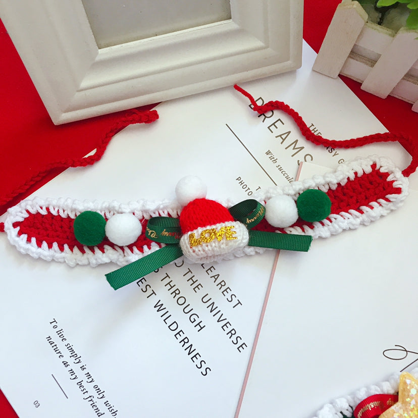 Hand-Woven Christmas Pet Collar - Cute Knitted Festive Collar for Cats & Small Dogs