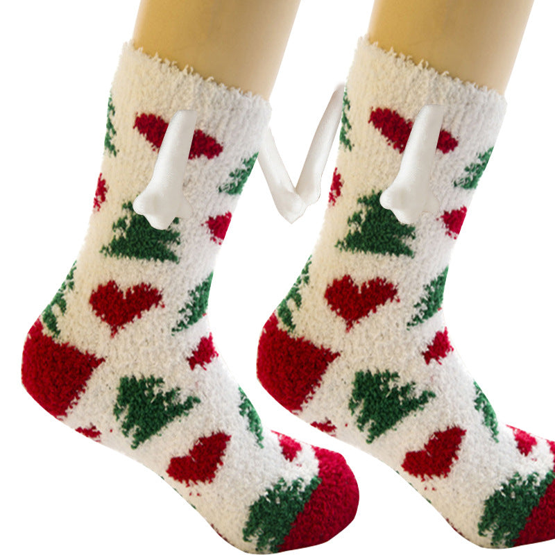 Christmas Supplies Magnetic Suction Hand in Couple Socks Coral Fleece