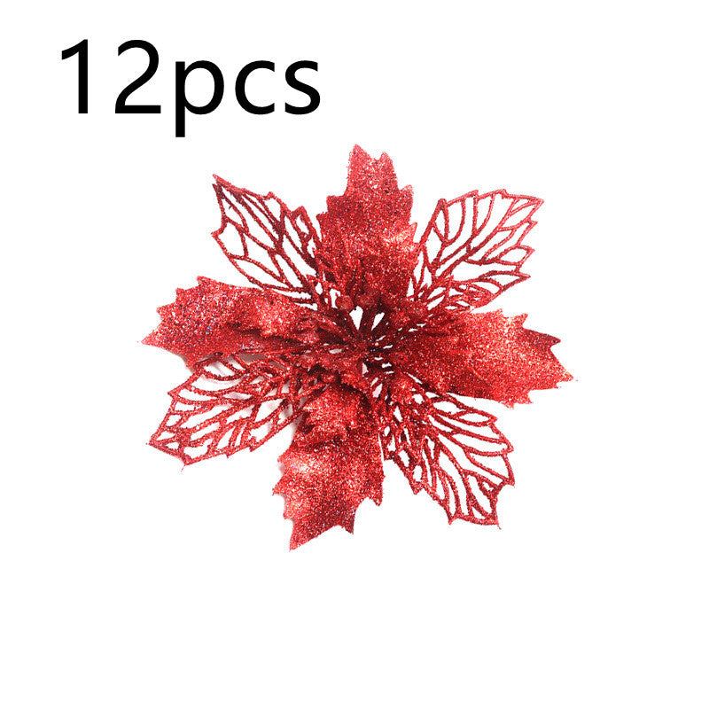 Christmas Glitter Artifical Flowers Tree Decorations for Home Fake