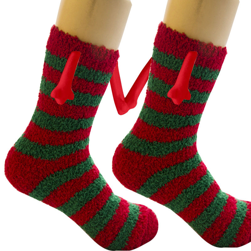Christmas Supplies Magnetic Suction Hand in Couple Socks Coral Fleece