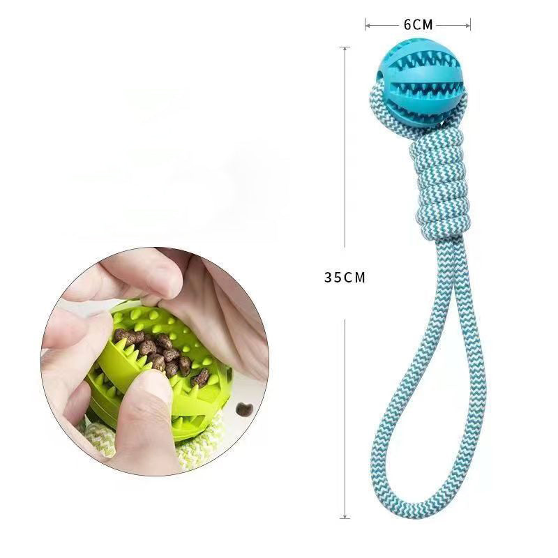 Interactive Dog Treat Ball with Rope - Bite Resistant Rubber Chew Toy for Tug & Fetch