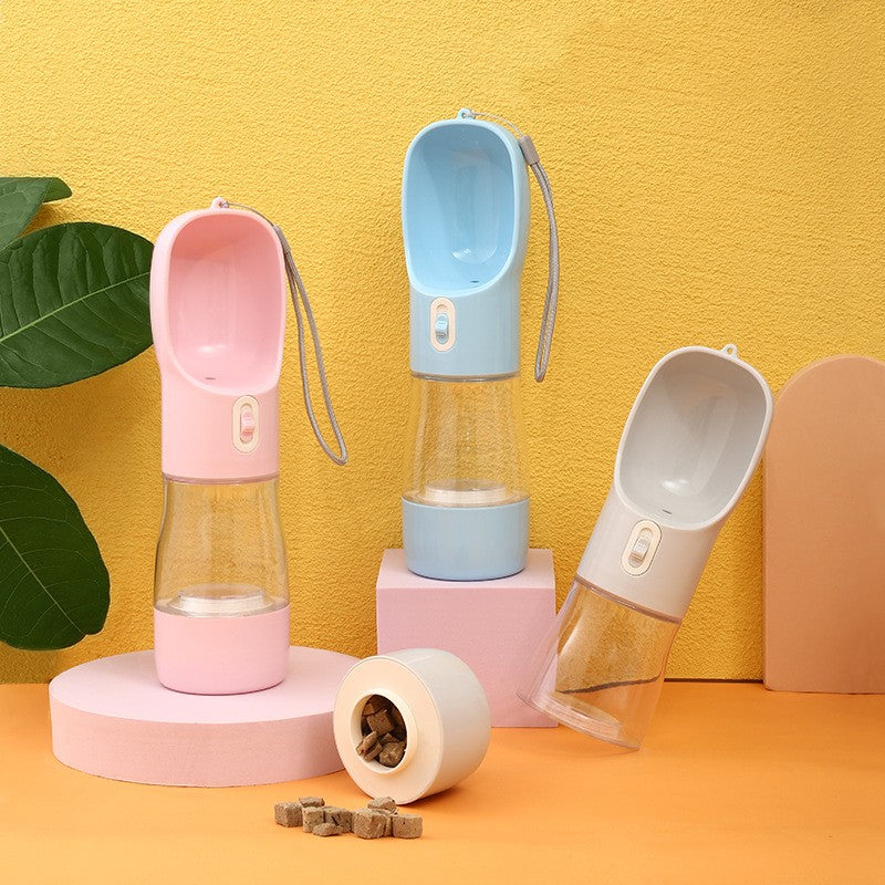Portable Dog Water Bottle with Food Bowl - Travel Pet Drinking Bottle 458 ml