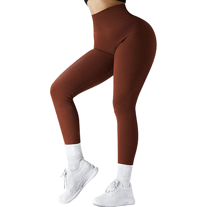 High Waist Seamless Leggings Threaded Knitted Fitness Pants Solid