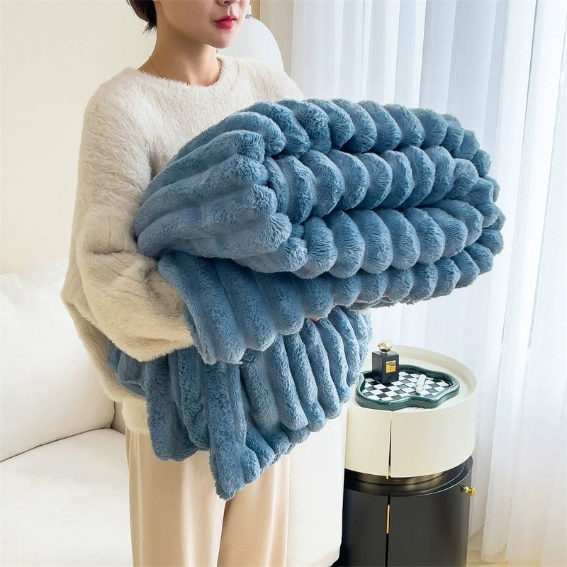Soft Bubble Velvet Blanket - Warm Solid Color Throw