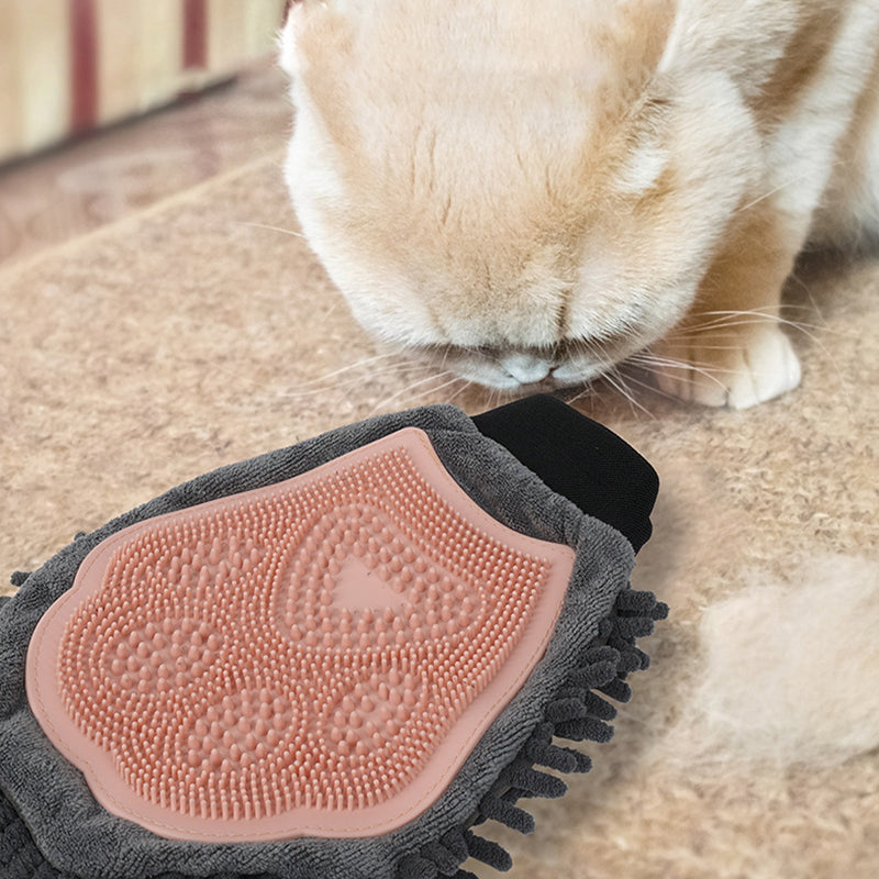 2-in-1 Pet Bath & Grooming Glove - Silicone Massage Brush and Drying Mitt