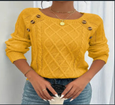 Square Neck Knitted Sweater with Button Design Winter Warm Long