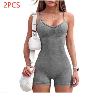 Spaghetti Strap Shorts Jumpsuit Sports Yoga Workout Tight Romper