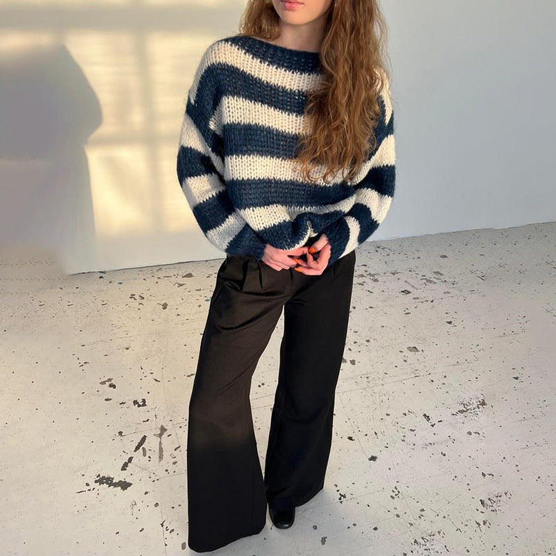 Loose Striped Pullover Sweater Fashion Versatile Long-Sleeved Knitted