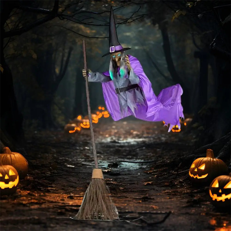 Large Flying Witch on Broom - Outdoor Halloween Yard Decoration