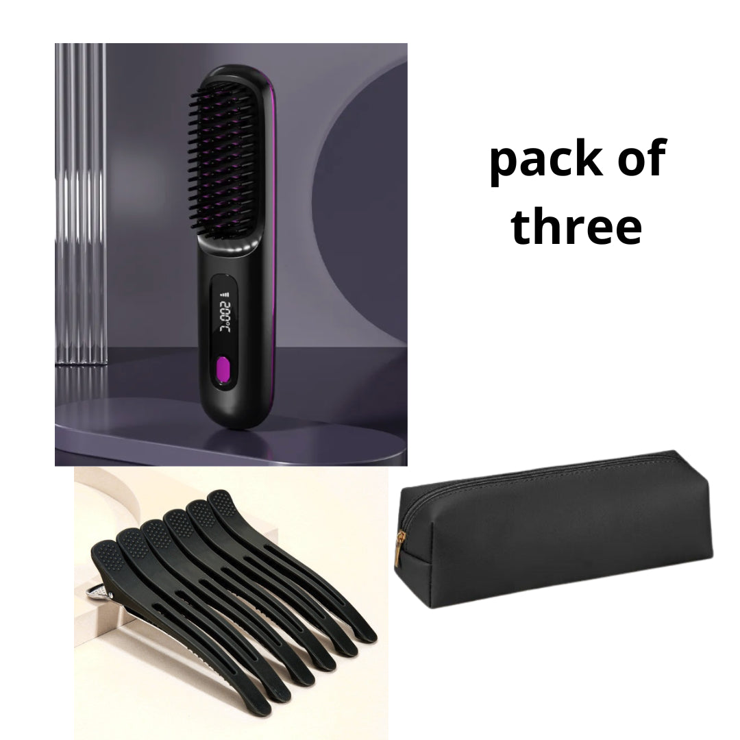 2-in-1 Straight Hair Comb Wireless Straightener Brush Fast Heating