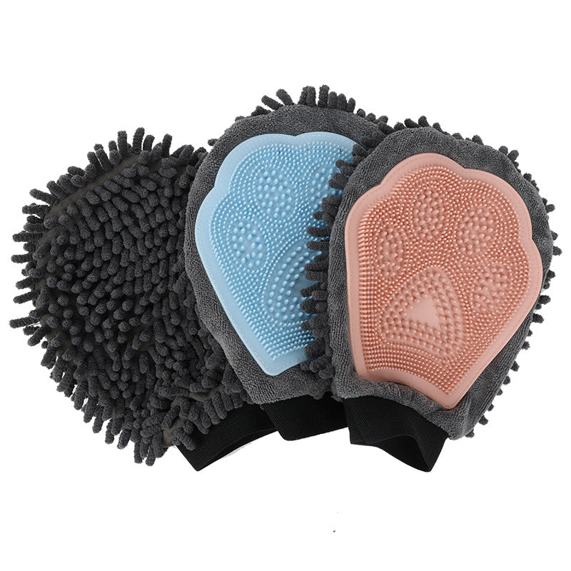 2-in-1 Pet Bath & Grooming Glove - Silicone Massage Brush and Drying Mitt