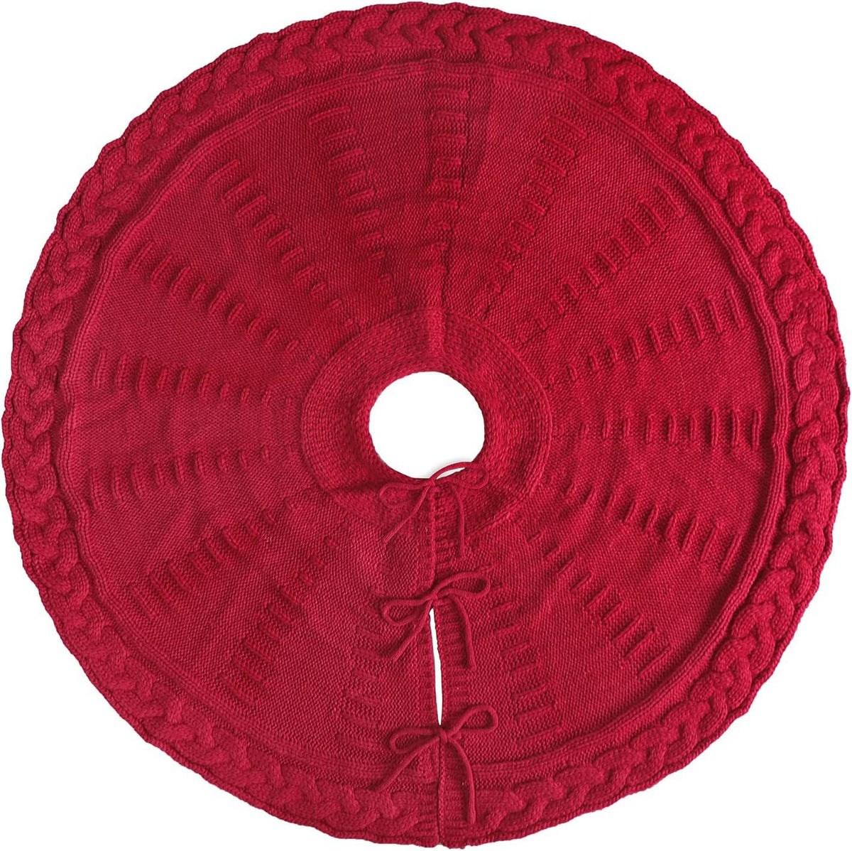 Christmas Knitted Tree Skirt Red Decorations | Holiday Gift