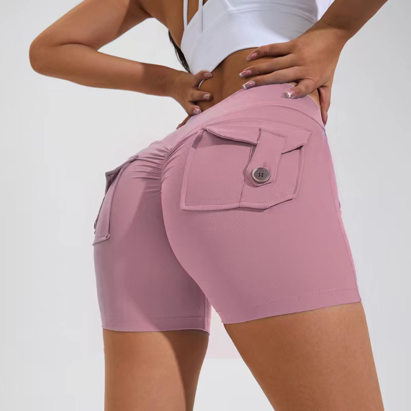 High Waist Hip Lifting Shorts with Pockets Quick Dry Yoga Fitness
