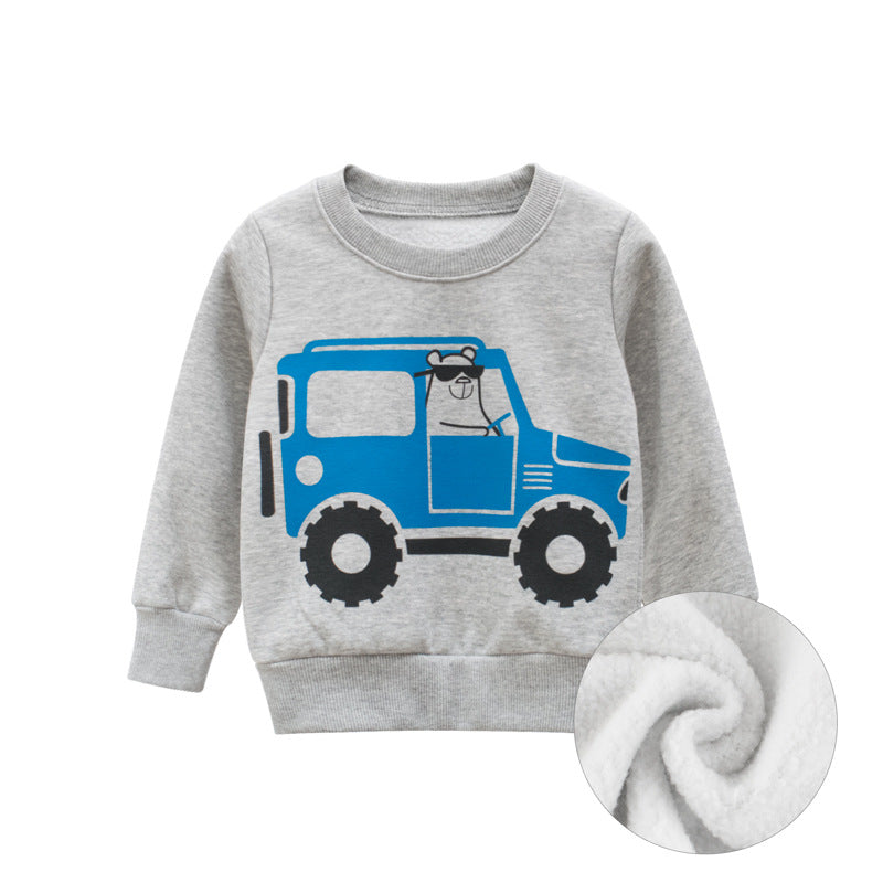 Flecked grey cotton-blend children’s sweater with long sleeves, available in height-based sizes from 90 to 140 cm.