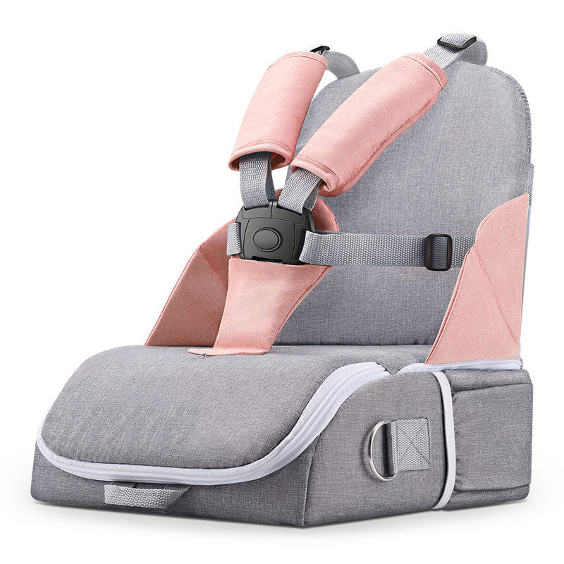 Foldable portable baby dining chair measuring 30 × 30 × 30 cm, available in light pink and navy.