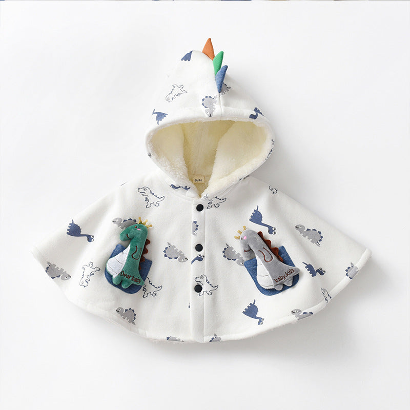 Thick hooded cotton cloak for babies and children, available in elk, penguin, deer, dinosaur and heart designs.