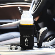 Portable 10 W USB baby bottle warmer with an adjustable Velcro strap, carrying handle and 80 cm power cable.
