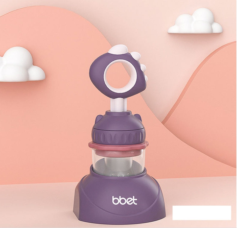 Silicone baby food feeder and teething toy in a playful mushroom or dinosaur design for fruit, vegetables and sensitive gums.