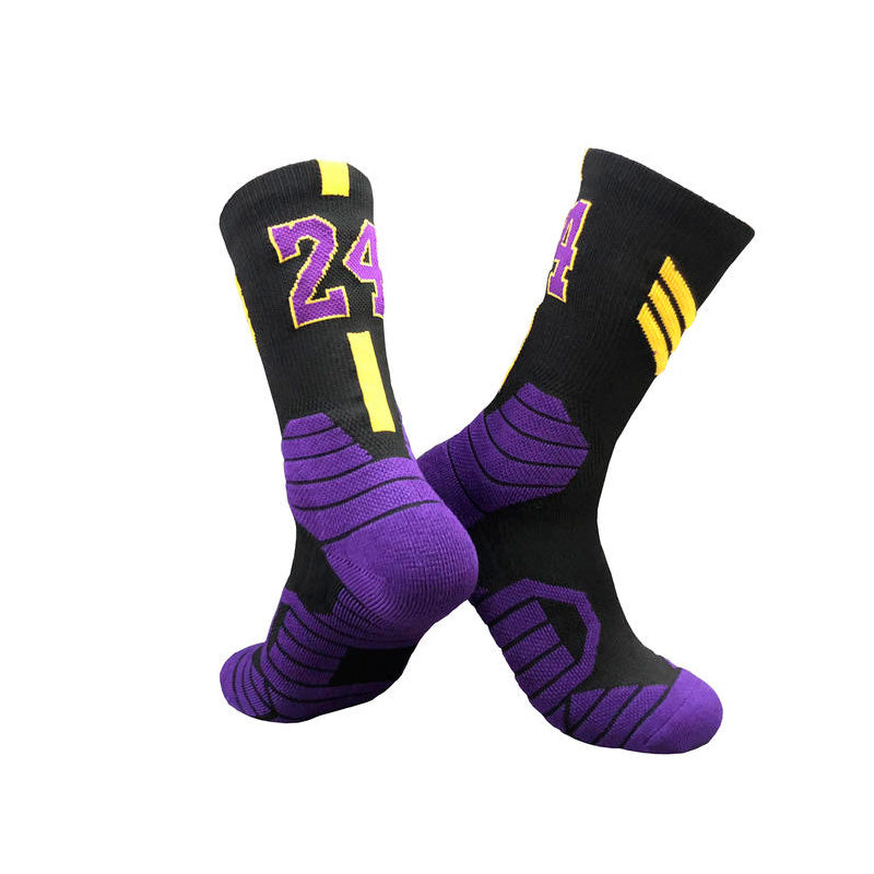 Superstar professional basketball sports socks for adults and children in flexible polyester, nylon and elastic fibre fabric