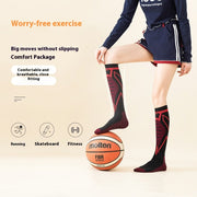 Unisex high-calf nylon running and fitness compression socks with an anti-friction colour-block athletic design