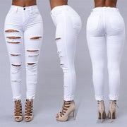 Women’s high-waisted skinny pencil jeans in black and white with a fitted solid-colour cotton design