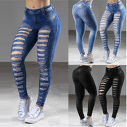 Women’s high-waisted street-style jeans available in black, dark blue and light blue with sizes from S to 3XL