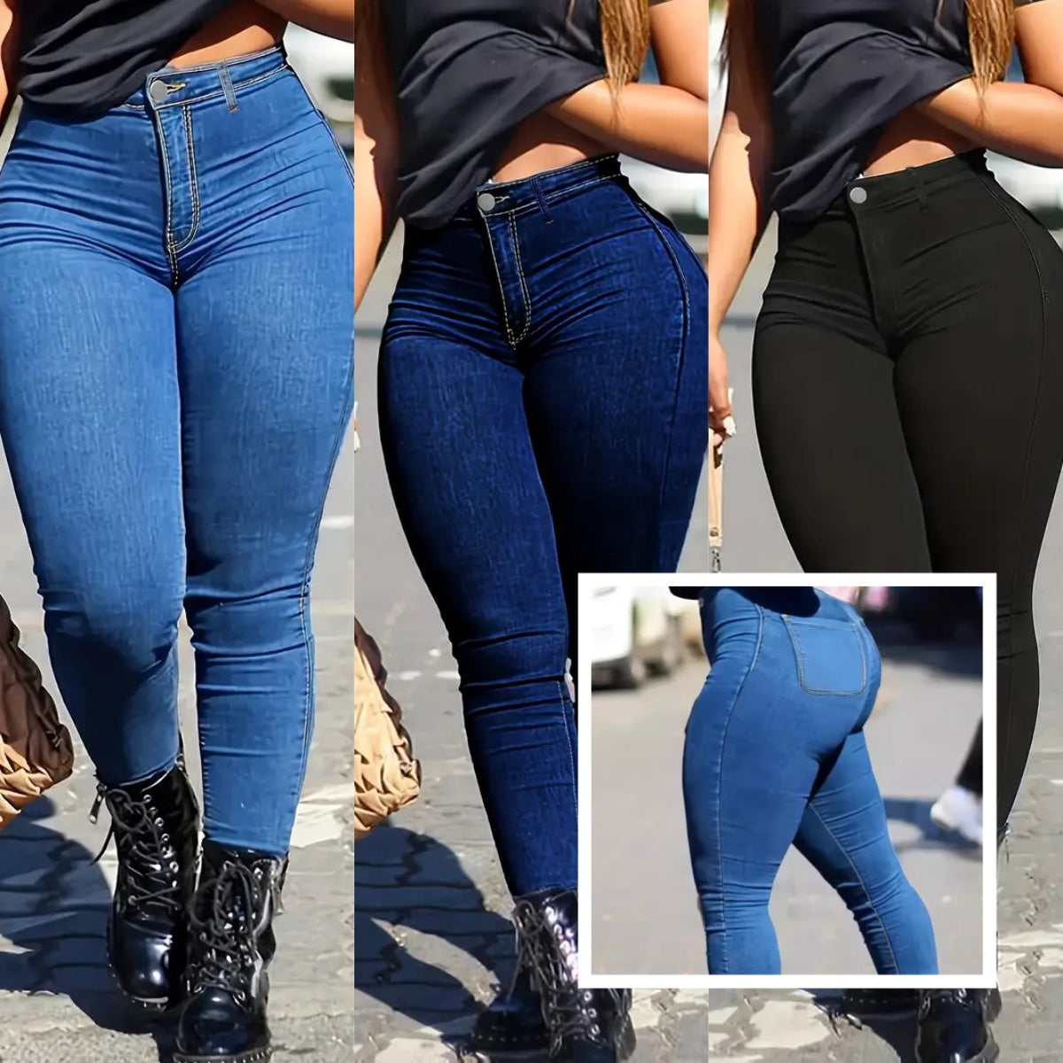 Women’s mid-rise stretch skinny denim jeans with a full-length pencil-leg silhouette, crocheted floral details and a manually distressed finish